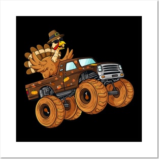 Thanksgiving Turkey Riding Monster Truck Boys Kids Posters and Art